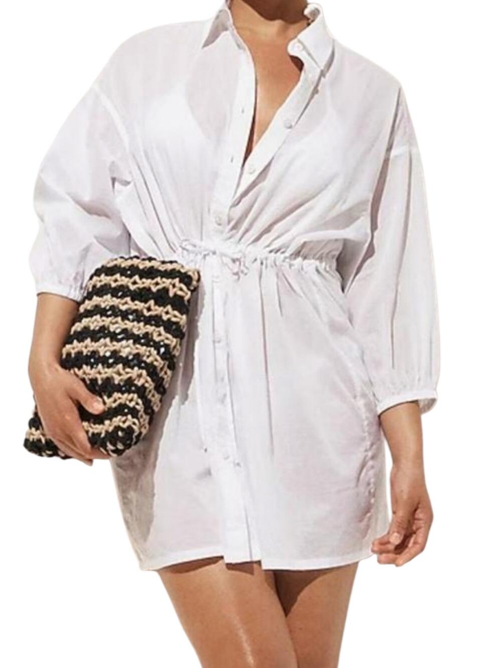 Women's J. Crew Sheer White 100% Cotton Voile Cinched Shirtdress Button Front XL